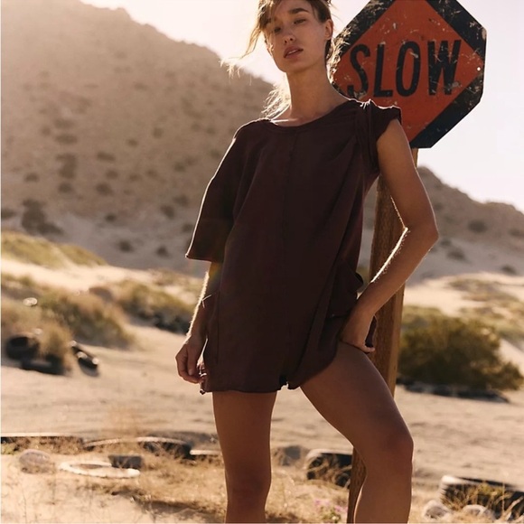 Free People Hot Shot Tee Romper in Dark Espresso XS - Picture 4 of 12